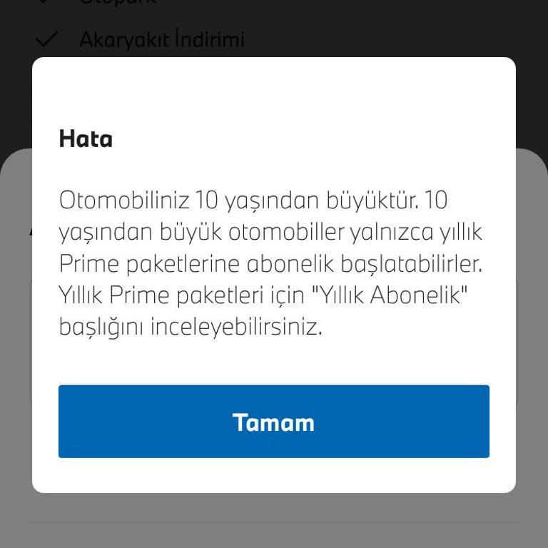 10 Yaş Üstü Araçların Premium Üyelikten Dışlanması