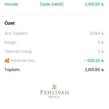Pehlivan Datça Para İadesi İşleminin Uzun Süre Tamamlanmaması Ve Şirketin Güven Sorunu