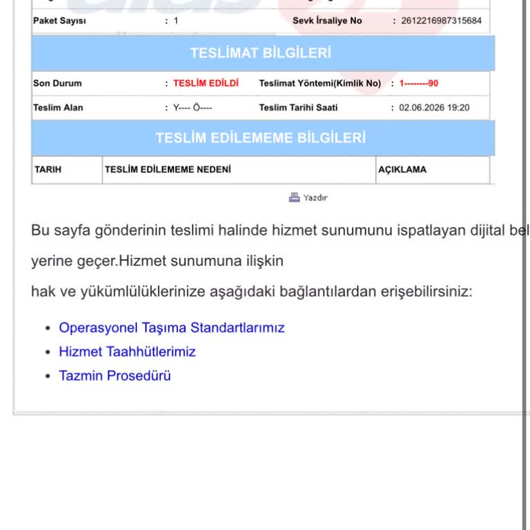 Aras Kargo Teslim Edildi İddiasına Rağmen Gönderim Elime Ulaşmadı