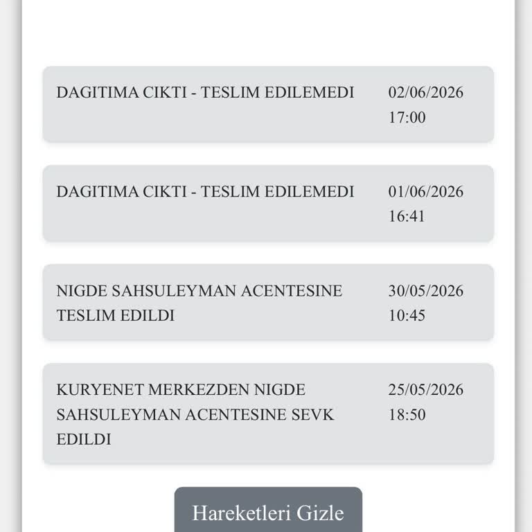 Kuryenet Niğde Şubesi Teslimat Bildirimi Yanlış, Kargo Hâlâ Teslim Edilmedi