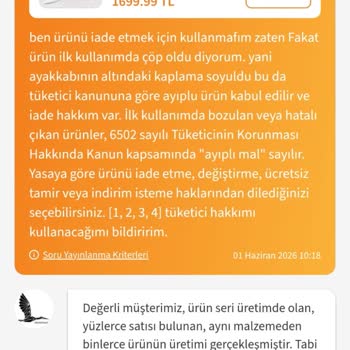 Kısa Kullanımda Kesiği Ve Soyulan Ayakkabı İçin Ayıplı Ürün İadesi Talebi