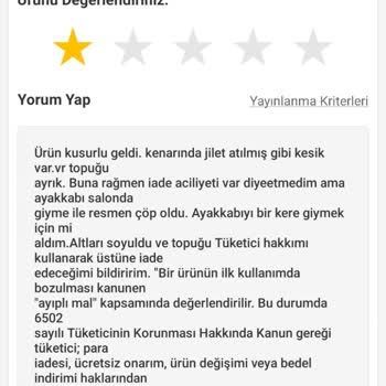 Kısa Kullanımda Kesiği Ve Soyulan Ayakkabı İçin Ayıplı Ürün İadesi Talebi