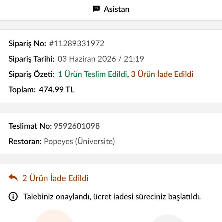 Eksik Sipariş Ve Kısmi İade