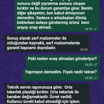 Garanti Kapsamındaki Parçanın Ücretlendirilmesine Ve Onaysız Tamire Karşı Şikayet