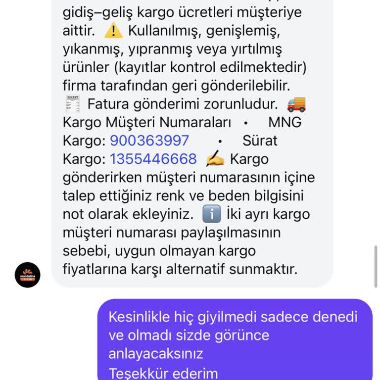 Mandalina Giyim'de Değişim Talebi Cevapsız, Ürün Ve Ücret Yok