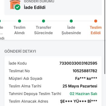 Yanlış İade Kodları Nedeniyle Sipariş İade İşleminde Gecikme Ve Maddi Mağduriyet