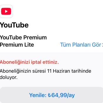 Türk Telekom Youtube Premium Üyeliğine Geçişte Lite Ücretinin Geri Ödenmemesi