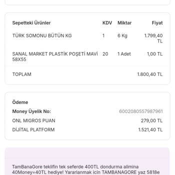 Migros Sanal Market'te Somon Siparişinde Eksik Gramaj Ve Yanlış İade Tutarı
