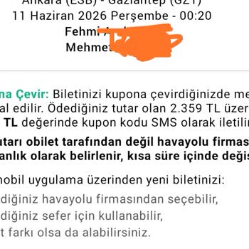 Yanlış Bilet Saati Değişikliği Talebi Promosyon Kodu Nedeniyle Reddedildi
