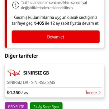 Vodafone Red'li Tarifemde Oranlı Fiyat Artışı Ve Makul Teklif İsteği
