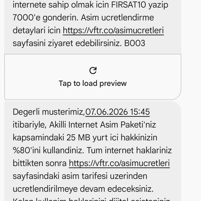 Vodafone Aşım Uyarısının Gecikmesi Ve İnternet Tüketiminin Fazla Gösterilmesi