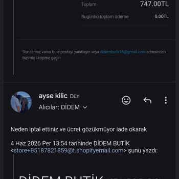 Didem Butik Sipariş İptali ve İade Sorununa Dair Şikayet