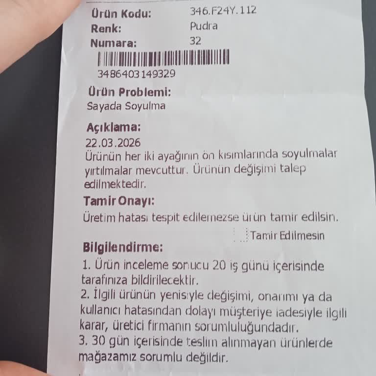 Ayakkabının Üç Hafta İçinde Soyulması Ve İade Reddi