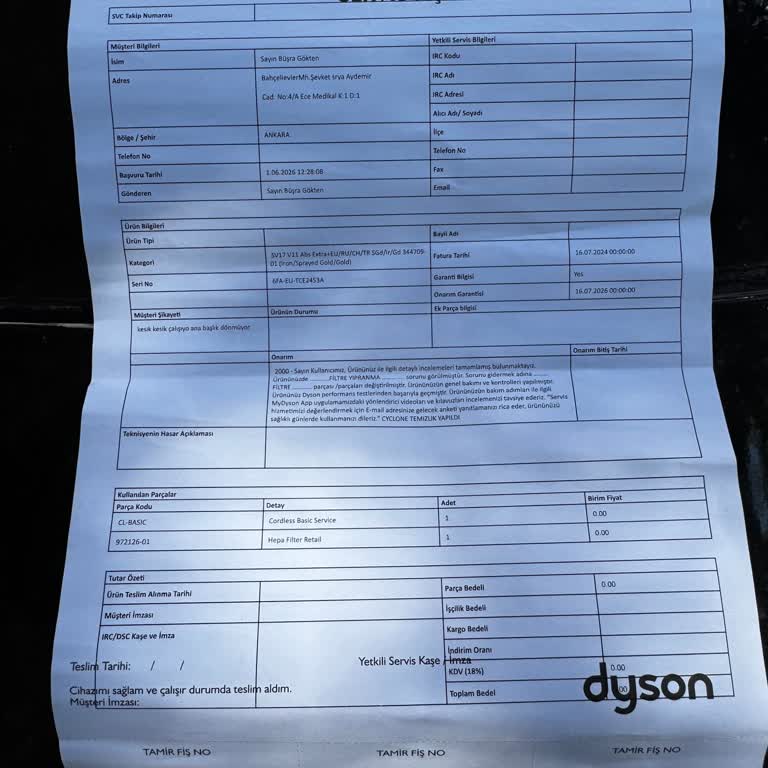 Dyson V11 Süpürge Başlığındaki Hatalı Parça Değişimi Ve Sürekli Performans Sorunu