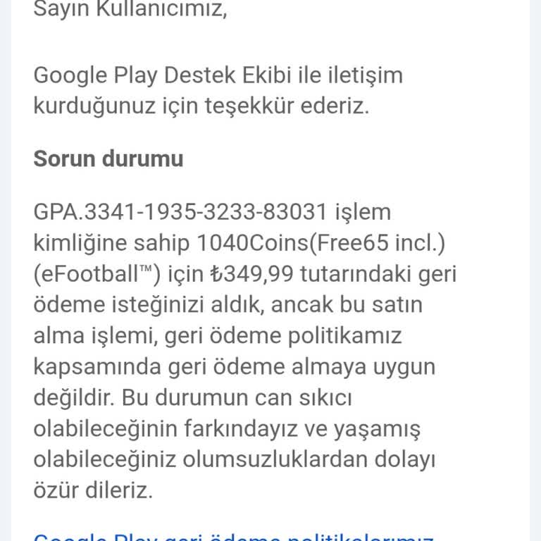 Çocuğum Tarafından Rızasız Yapılan Efootball Coin Satın Alımının İadesi Talebi