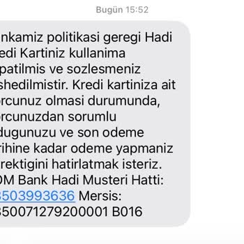 Hadi - Tombank Kredi Kartımın Kullanıma Kapatıldığını Öğrendim