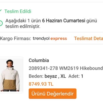 XL Beden Hatalı Columbia Yağmurlukta Değişim Talebi