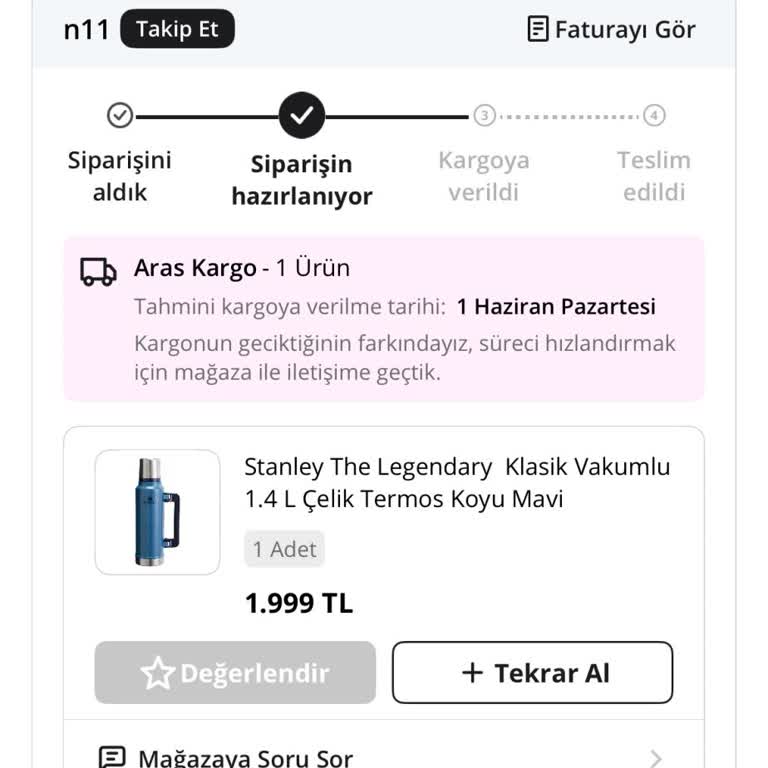 Stanley Termos Siparişi 15 Gün Boyunca Kargoya Verilmedi Ve Kayıp Bildirildi
