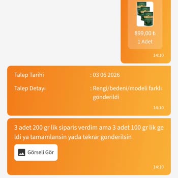 Yanlış Gramajlı Kahve Gönderimi Ve Yanıltıcı Bilgilendirme