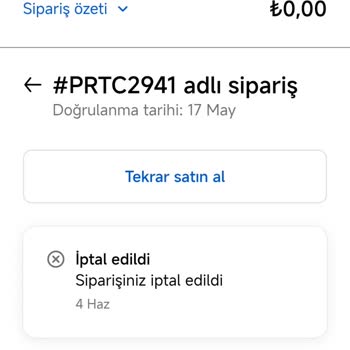 Sipariş İptali Açıklama Ve İade Talebi