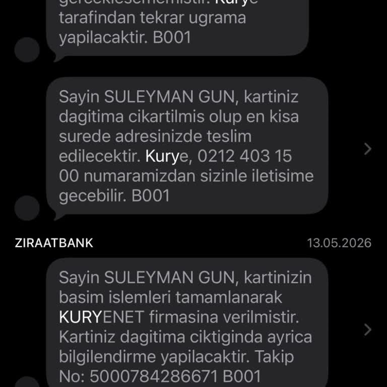 Teslim Edilmeyen Ziraat Kartı, Kuryenet'ten Cevap Yok