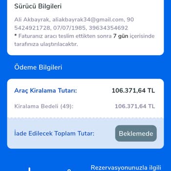 İptal Edilen Araç Kiralama İçin 106.000 TL İadesi Gelmedi