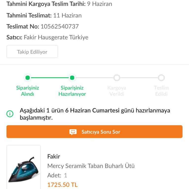 Ütü Siparişi Kargoya Verilmedi, İptal Ve İade Talebi
