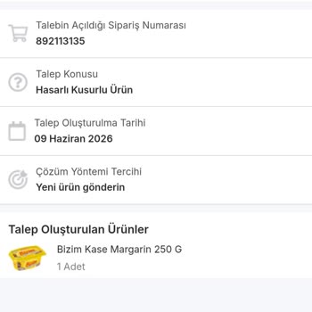 Patlamış Folyo Ve Hijyen Sorunu Yaşadığım Gıda Ürünü İçin Değişim Talebi