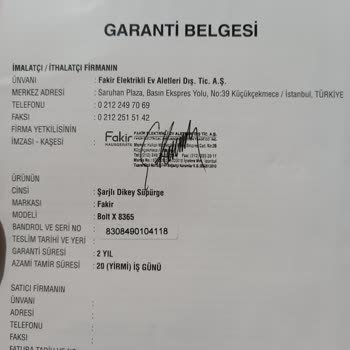 Fakir Bolt X 8365 Süpürge Kısa Sürede Çalışmaz; Değişim Ve İade İstiyorum