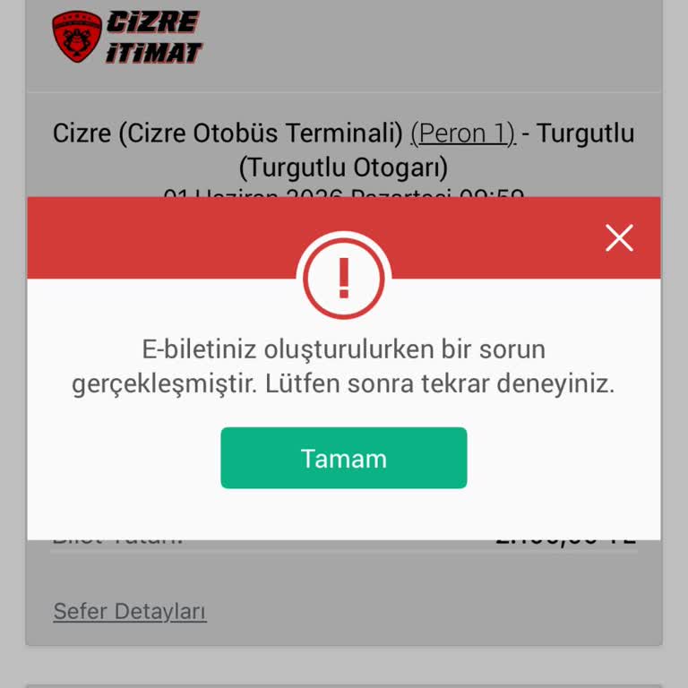 Cizre İtimat Otobüs Biletinin E-Bilet İndirme Hatası Ve Acil Çözüm Talebi