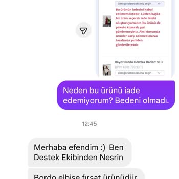 İade Hakkı Reddedildi Beden Uyuşmazlığına Rağmen İade Talebim Kabul Edilmedi