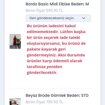 İade Hakkı Reddedildi Beden Uyuşmazlığına Rağmen İade Talebim Kabul Edilmedi