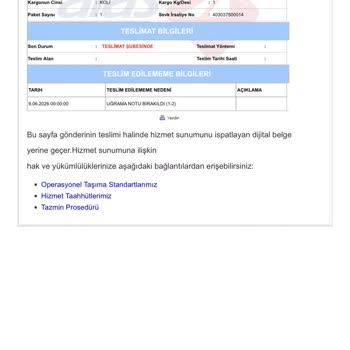 Aras Kargo Ferah Şubesi'nde Yanıltıcı Not Ve Kaba Üslup Mağduriyetim