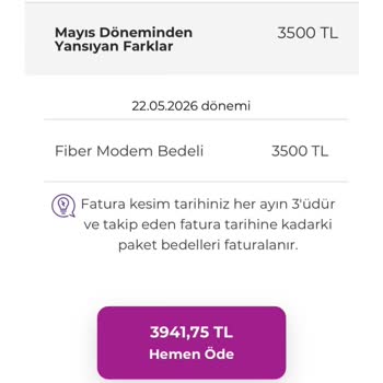 Faturama Haksız 3500 TL Modem Ücreti Yansıtılması İptali Talebi