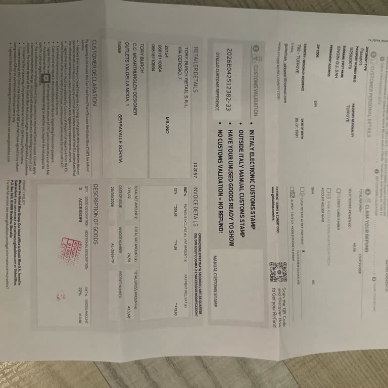 Tax Free Damgası Eksik: Global Blue’dan Cevap Yok, Acil İade Talebi