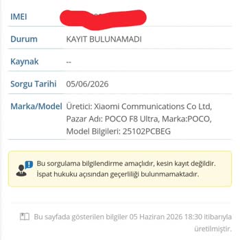 Mi Store IMEI Kayıt Dışı Poco F8 Ultra İçin Türkiye Garantili Yeni Cihaz Talebi