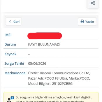 Mi Store IMEI Kayıt Dışı Poco F8 Ultra İçin Türkiye Garantili Yeni Cihaz Talebi