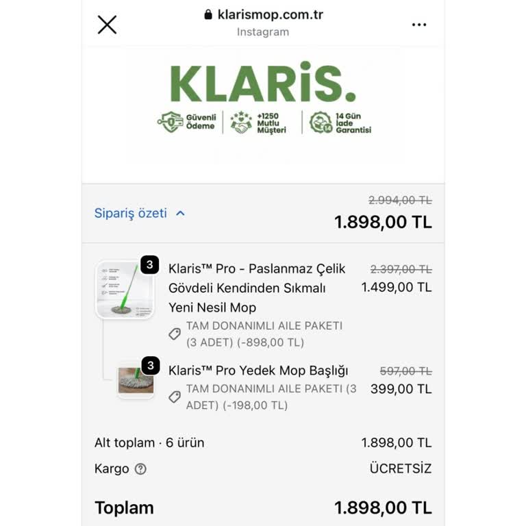 Klaris. İade Talebime Hiçbir Şekilde Dönüş Yapılmadı