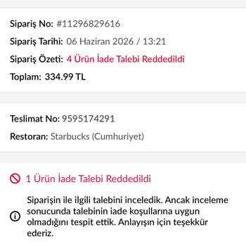 Uber Eats Yanlış Ürün Ve Eksik Karamel Şurubu İçin Ücret İadesi Talebi