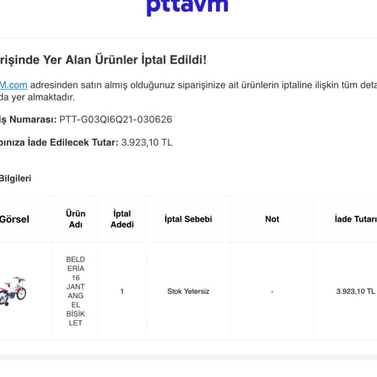 Stok Sorunu Nedeniyle İptal Edilen Siparişimin 3.923,10 TL İadesi Gecikiyor