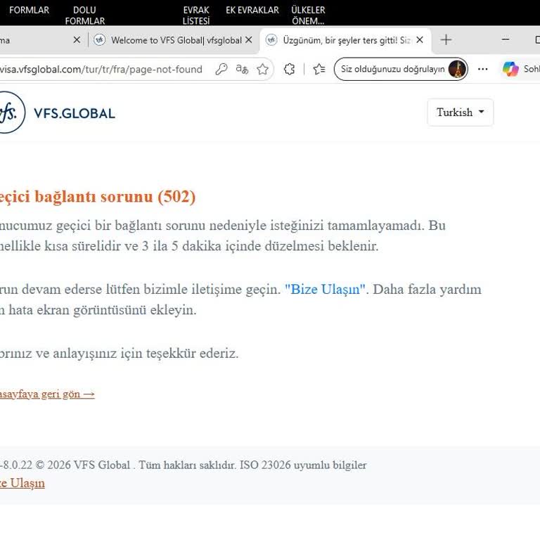VFS Global Randevu Sitesi Sürekli Bağlantı Hatası Veriyor, Planlamalar Durma Noktasına Geliyor