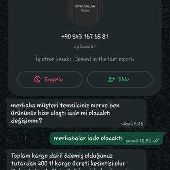 Öykü Wear'den Geciken İade Ve Haksız Kargo Ücreti Kesintisi