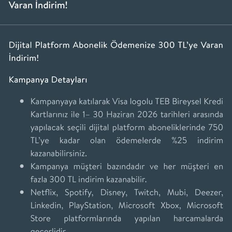 TEB Dijital Kampanyasında 300 TL İndirimin Yansıtılmaması Ve Sistem Hatası