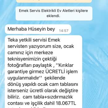 Teka Ocağının Camı Kırıldı Garanti Kapsamında Ücretsiz Değişim Talebi