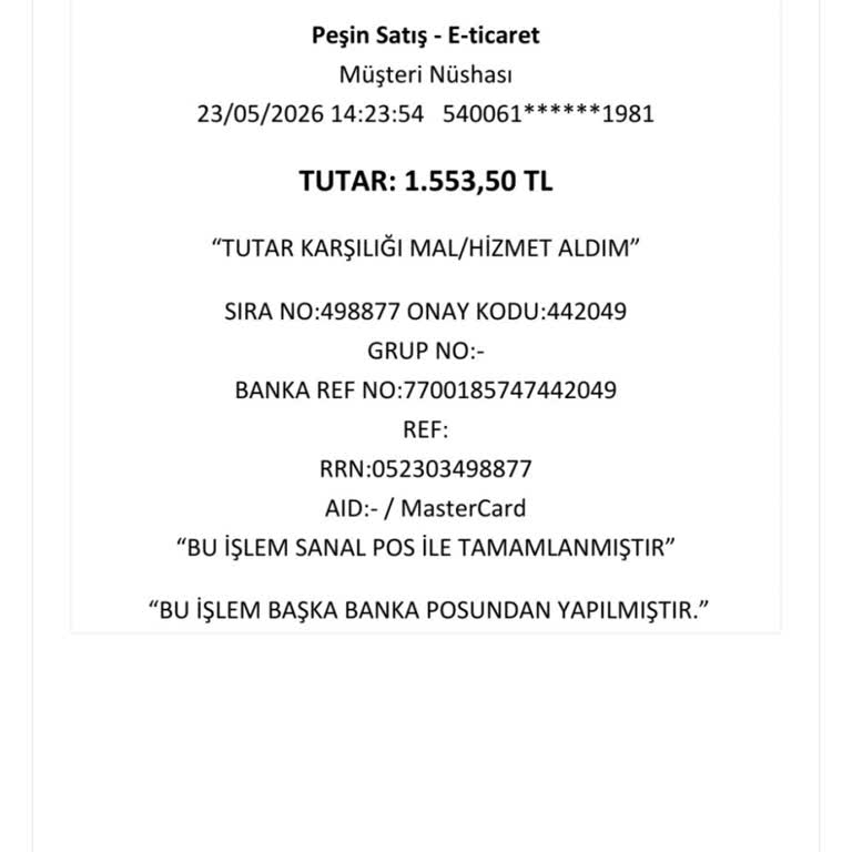 1.553,50 TL Değerindeki Gönderilmeyen Peruk İçin Tam Kredi Kartı İadesi Talebi