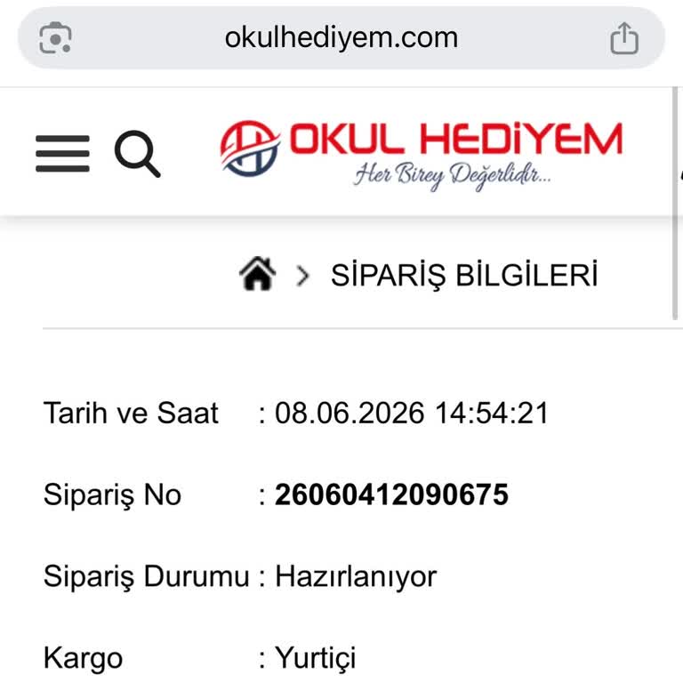 Okulhediyem.com Siparişin Tesliminde Gecikme