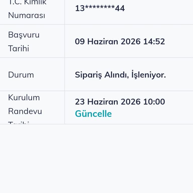 Kurulum Randevusunun Erken Verilmesi Talebi
