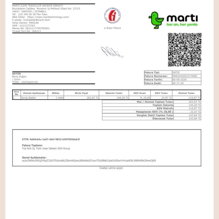 Martı Scooter Üzerinden Haksız 843 TL Kesinti Ve İade Talebi