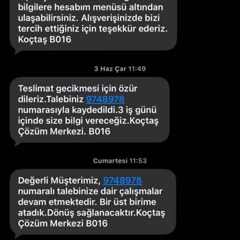 Koçtaş Siparişi 16 Gün Gecikmeli Kargoya Verilmedi