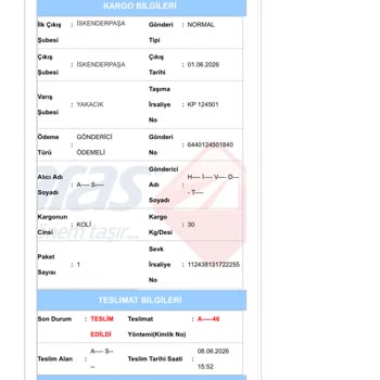 Aras Kargo Takip Numaralı Gönderinin Teslim Edilmemesi ve Kayıp Olması